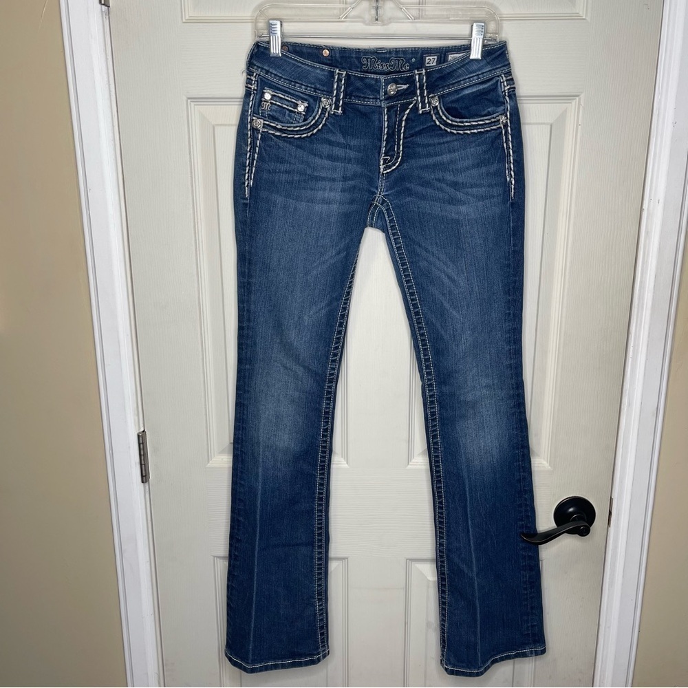 Miss Me Women's Loose Saddle Stitch Border Boot Cut Jean Sz 27